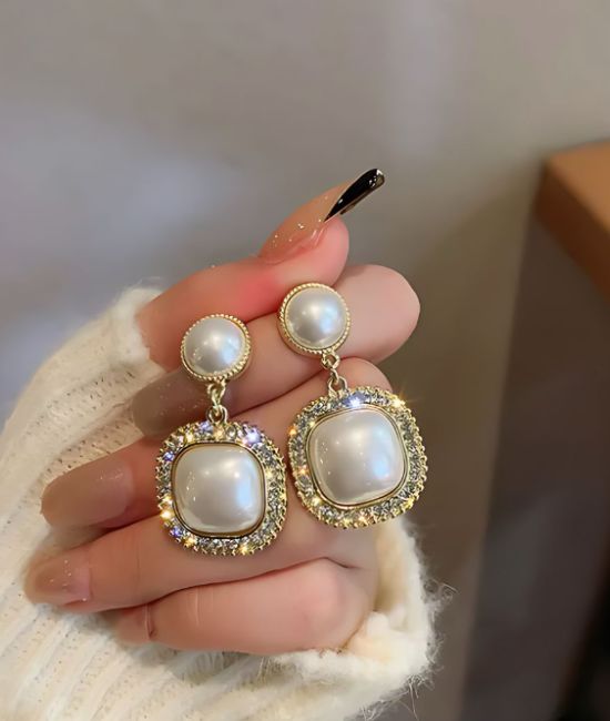 Gold Plated Stone Studded Drop Earrings For Women & Girls