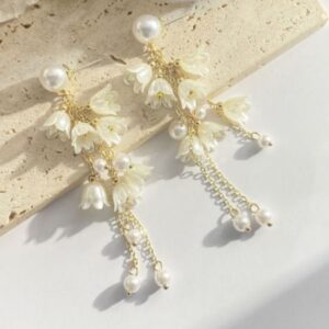 Lightweight Faux Pearl & Lily Flower Drop Earrings