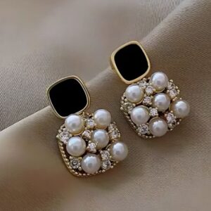 White & Black Pearls Square Western Earrings For Women & Girls