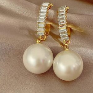Beautiful Korean AD and Pearl White Circle of Life Drop Earrings, Pearl Alloy Stud Earring