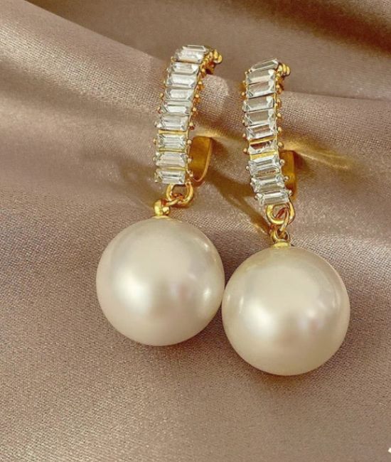 Beautiful Korean AD and Pearl White Circle of Life Drop Earrings, Pearl Alloy Stud Earring
