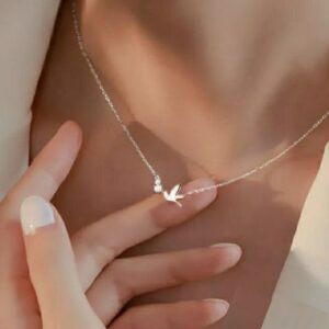 Swallow bird Stainless Steel Pendant Necklace with Diamonds