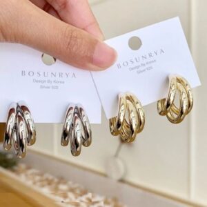 Combo Three Layer Fashionable Silver and Gold Alloy Hoop Earring