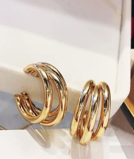 Three Layer Fashionable Gold Alloy Hoop Earring/ Balie Style