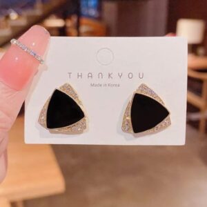 Black Double Layer Triangle Studs for Women