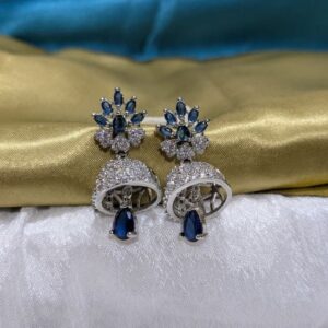 Sparkling Silver Jhumkas with American Diamonds