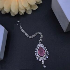 American Diamond Premium Silver Pink Mangtika