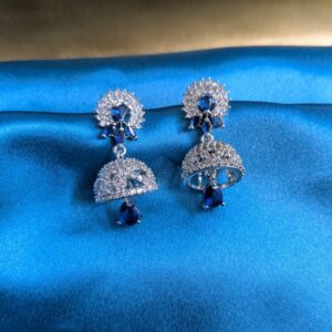 American Diamond Silver Jhumka Earrings