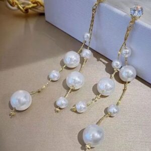 Long Tassel Pearl Stone Earrings