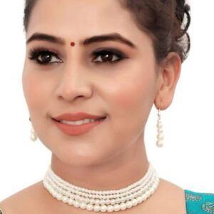 White Layered Pearl Choker Necklace for Womens