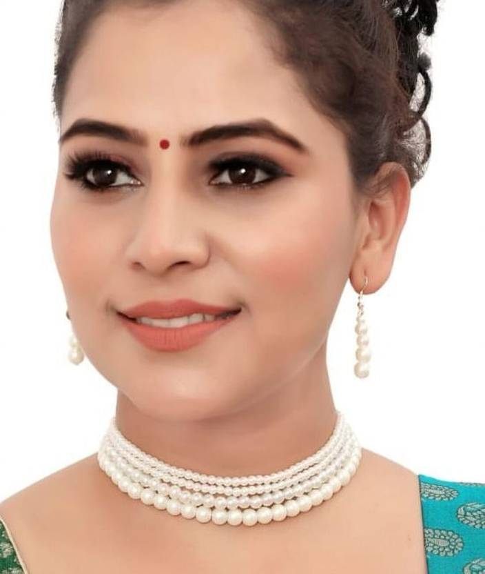 White Layered Pearl Choker Necklace for Womens
