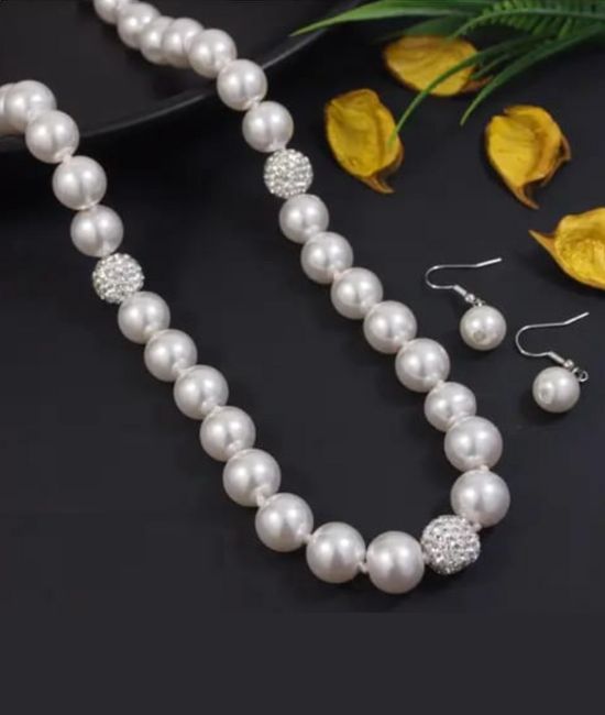 Faux Pearl Beads Necklace & Earrings Set | Moti Mala Jewellery Set For Women & Girls
