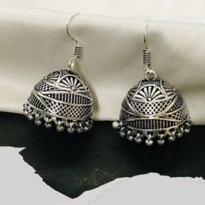 German Silver Oxidised Jhumka Earrings