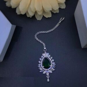 American Diamond Premium Silver Royal Green Mangtika