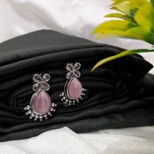 Oxidised Fancy Pink Tops Earrings