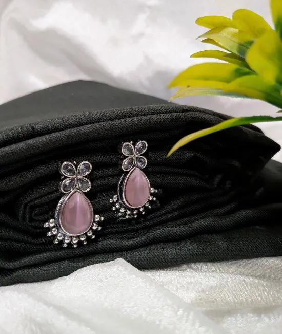 Oxidised Fancy Pink Tops Earrings