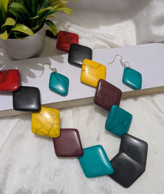Multicolor Resin Beads Necklace - Handmade Jewellery For Women