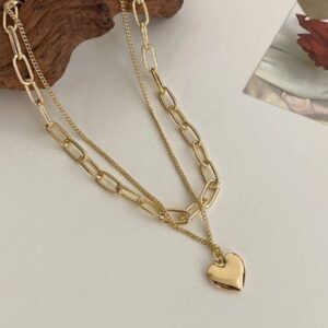 Layered Heart Pandent Chain Necklace for Womens