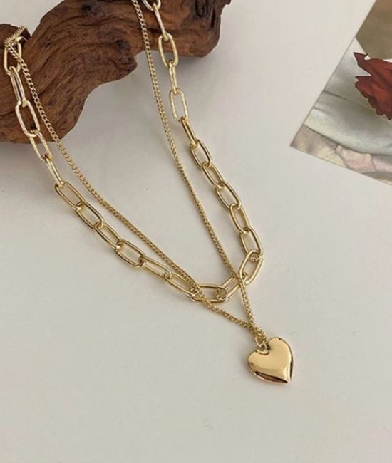 Layered Heart Pandent Chain Necklace for Womens