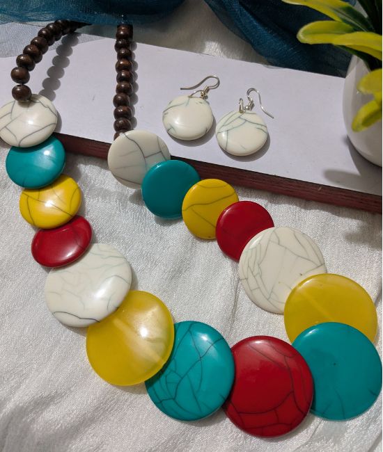 Multicolor Circle Resin Beads Necklace - Handmade Jewellery For Women
