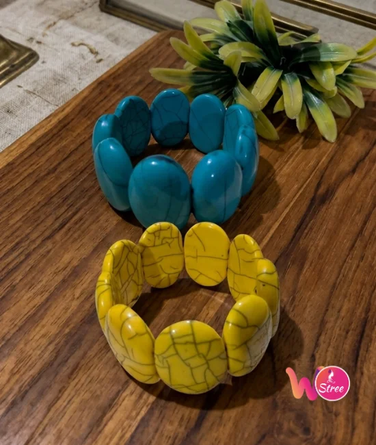 Handmade Resin Beads Bracelet (set of 2) - Turquoise and Yellow